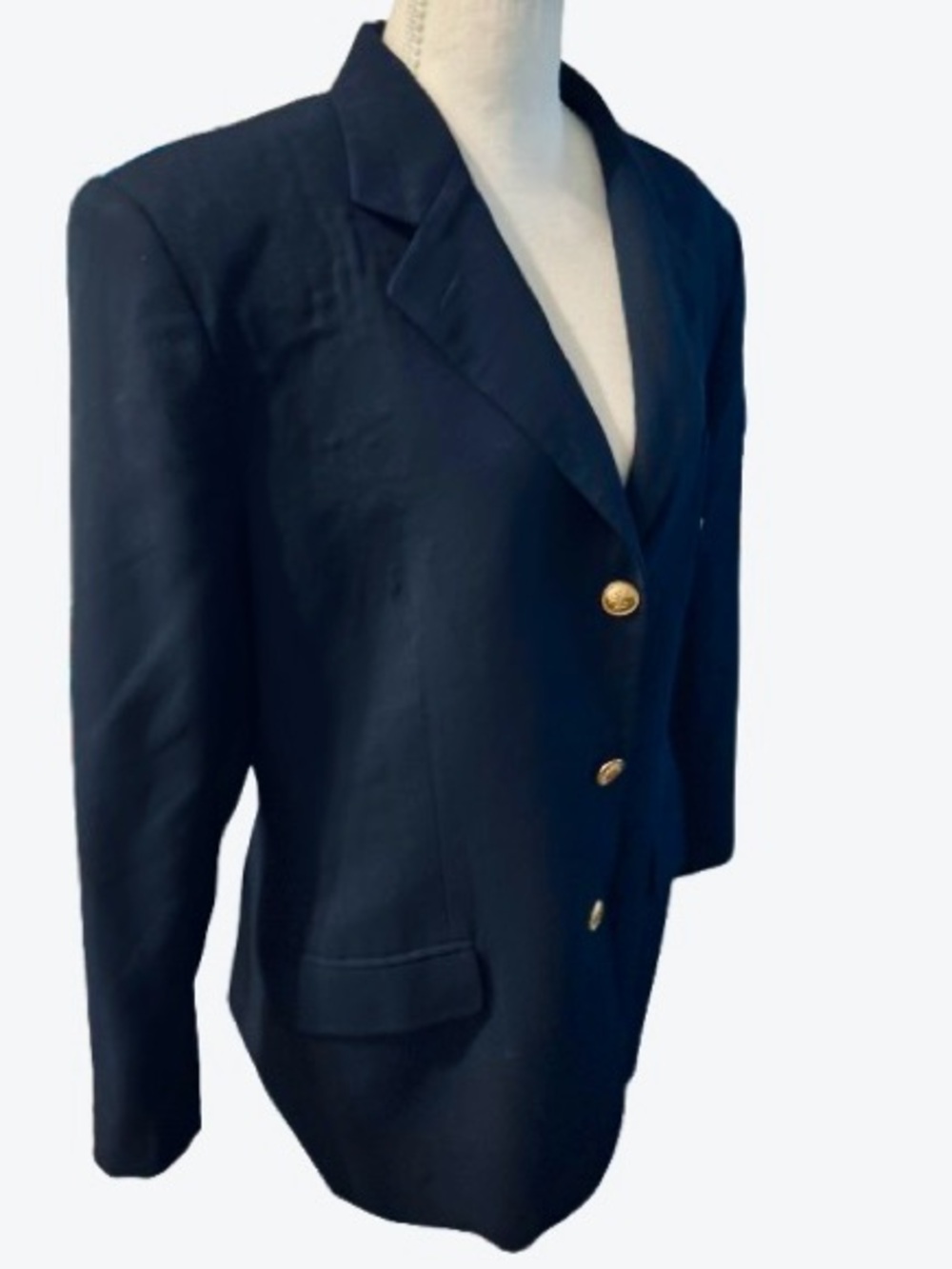 Vintage Wool RALPH LAUREN Navy Blue Blazer Crest Gold Buttons Designer Plus 16 - Picture 2 of 13